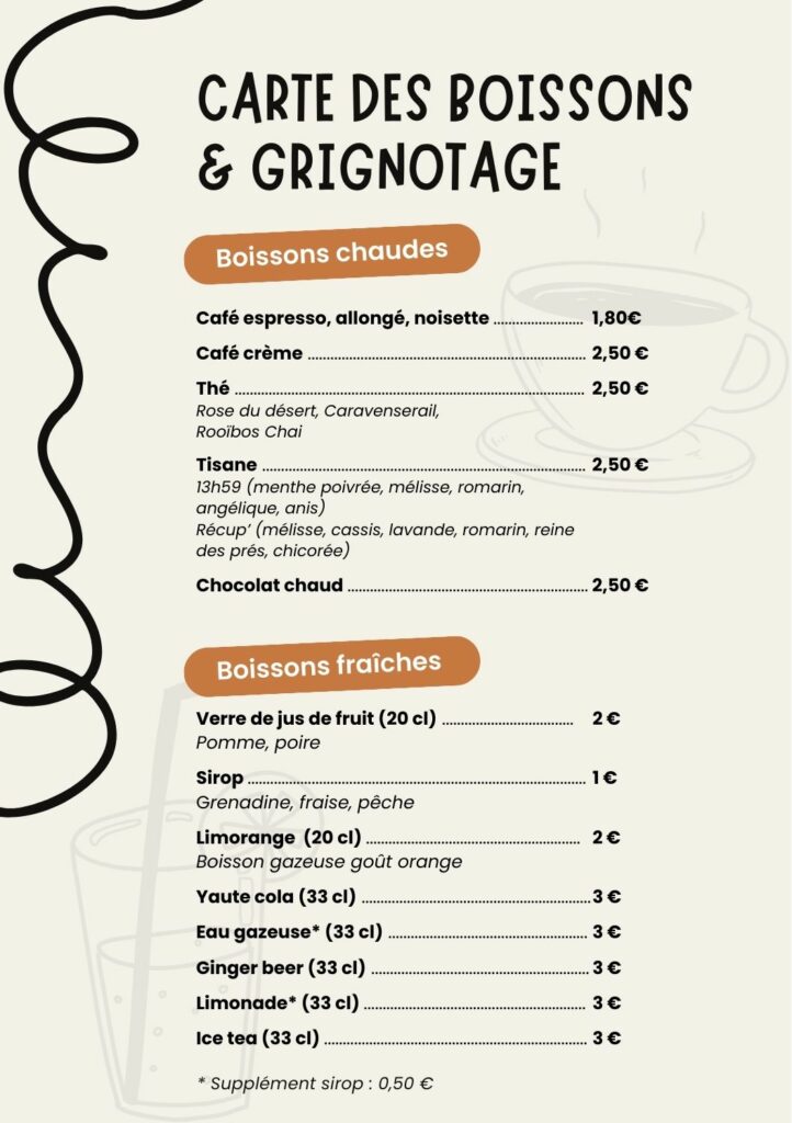 La carte des boissons chaudes 